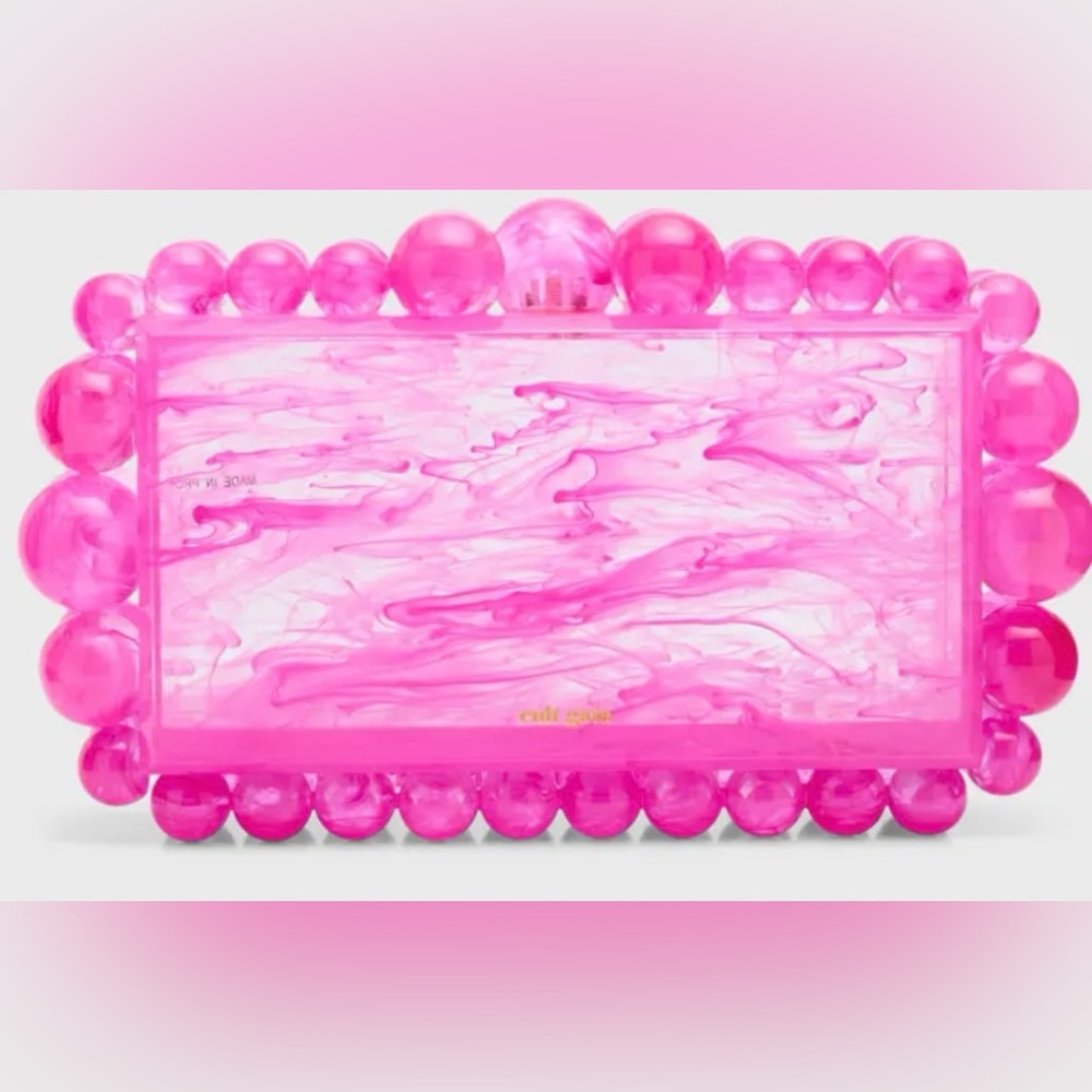 Cult Gaia "Eos" marble effect acrylic clutch bag with beaded trim